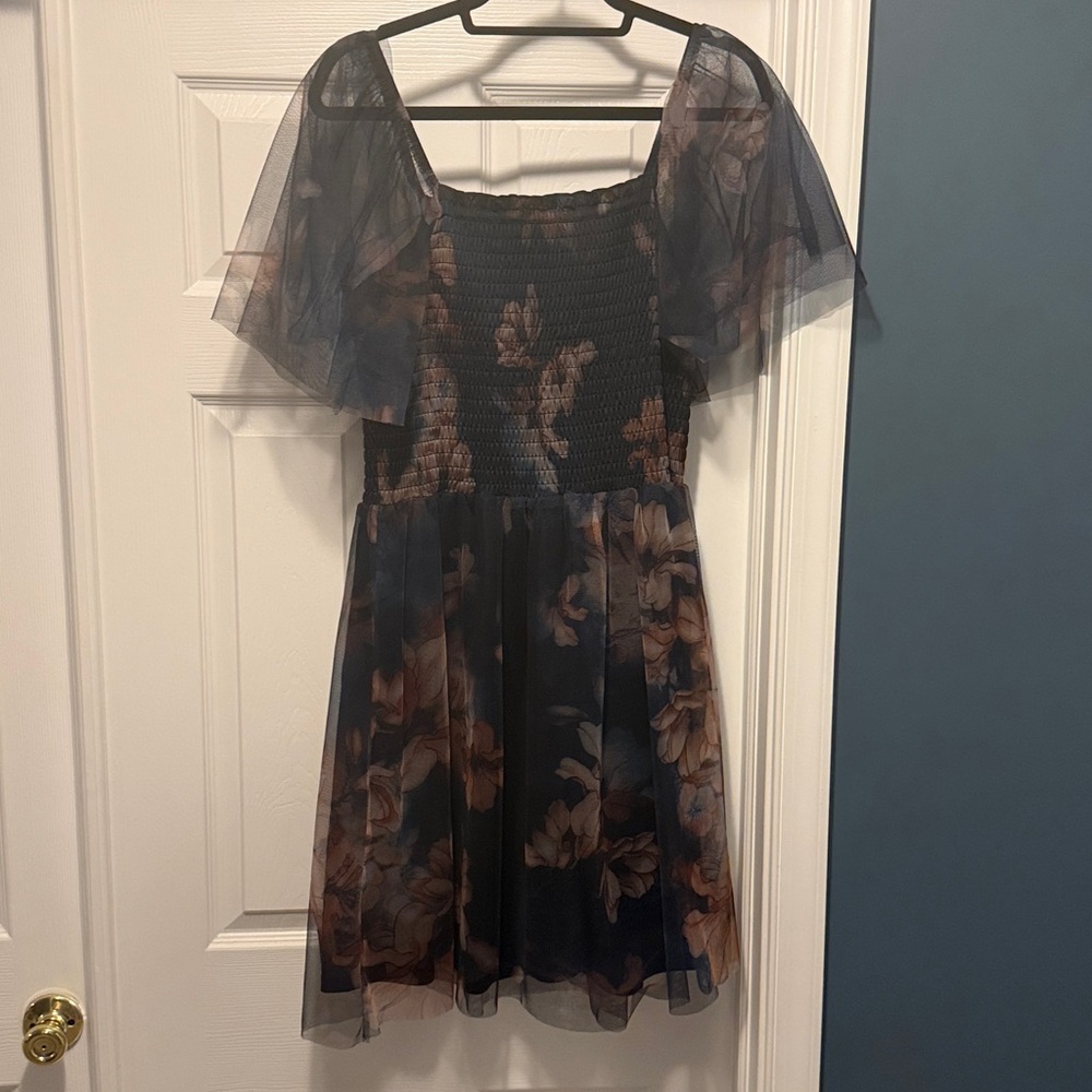 Baltic Born Navy Floral Tulle Sleeve Dress